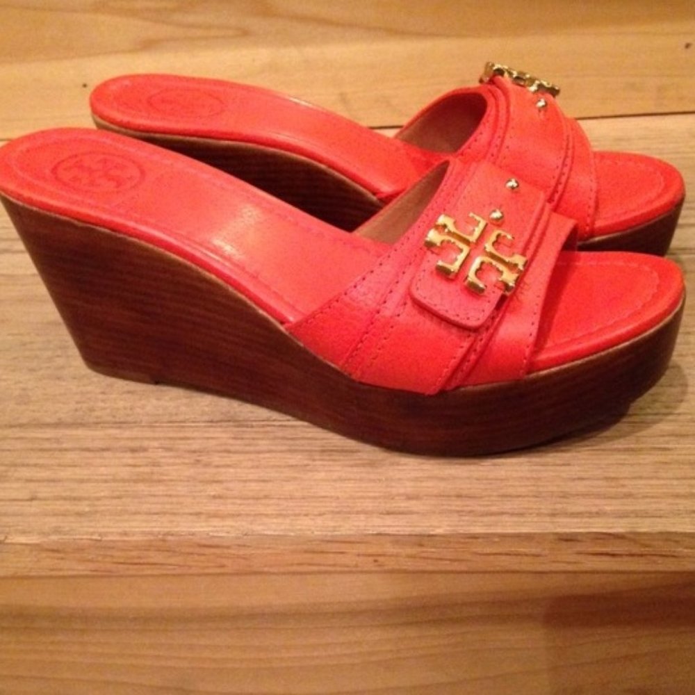 Tory Burch Elina Wedge Logo Slides Sandals - Picture 2 of 4